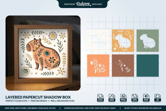 3D Capybara Folk Art SVG Shadow Box for Creative Sellers
