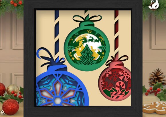 3D Christmas Baubles Shadow Box SVG: Holiday Cheer Meets Editorial Polish