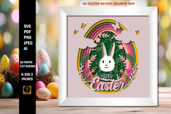 3D Easter Bunny Shadow Box SVG for Spring Branding