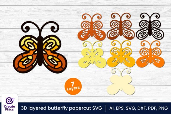 3D Layered Butterfly Papercut SVG File for Elegant Craft Designs