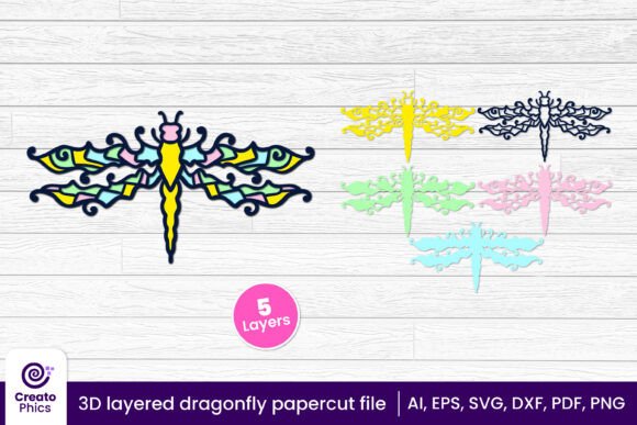 3D Layered Dragonfly Papercut Insect SVG9 β A Versatile 3D SVG for Animal-Inspired Craft Designs