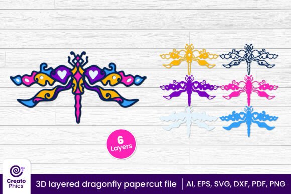 3D Layered Dragonfly Papercut SVG for Animal-Themed Crafts