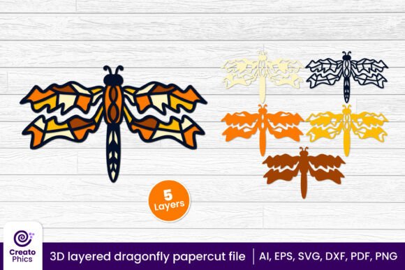 3D Layered Dragonfly Papercut SVG for Creative Animal-Inspired Design