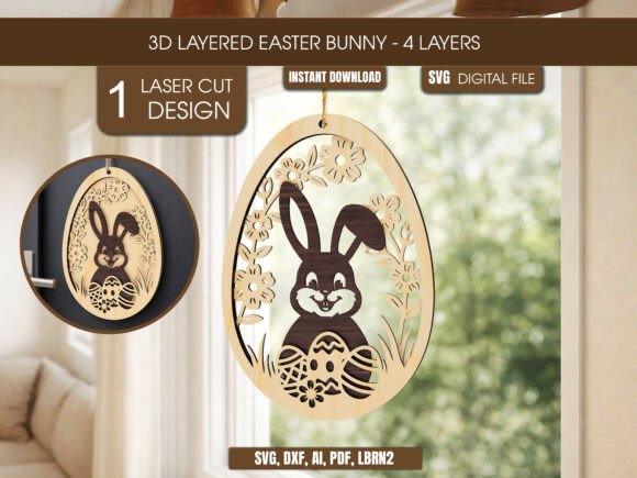 3D Layered Easter Bunny SVG for Laser Cutting and Spring-Themed Digital Products