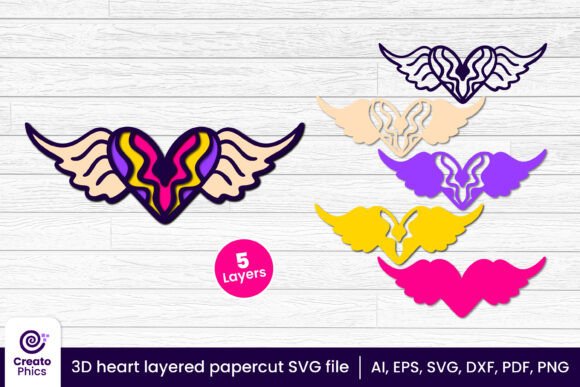 3D Layered Heart Wings SVG for Valentine’s Day Crafting Magic