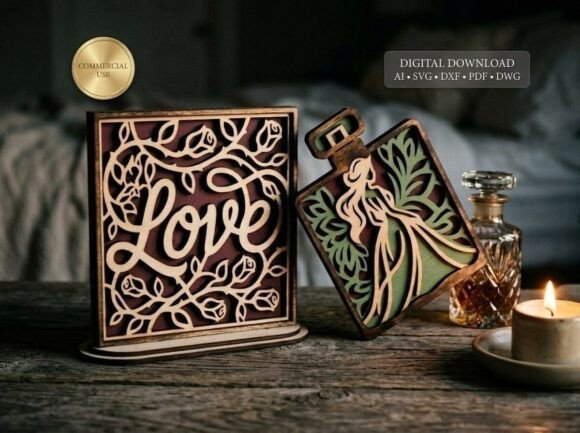 3D Layered Love Perfume Laser Cut SVG for Valentine’s Day Design Projects