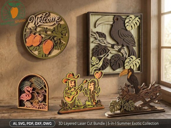 3D Layered Summer Exotic SVG Bundle – Laser Cutting Design for Home Decor