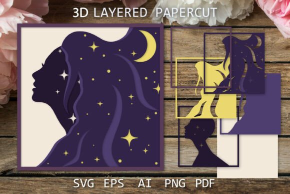 3D Night Layered Paper Cut Space Girl SVG for Blog & Editorial Design