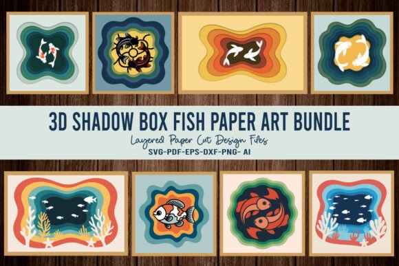 3D Shadow Box Fish Paper Cut Bundle: 3D SVG Designs for Creative Sellers