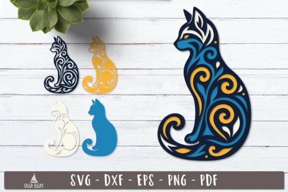 3D SVG Ornate Cat Design for Crafting & Handmade Business Use