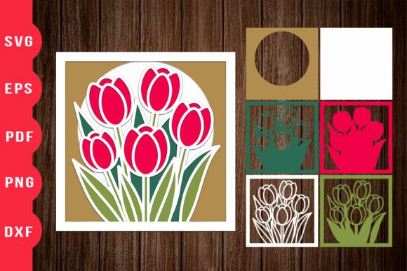 3D Tulip Floral Shadow Box Cut File: A Fresh Spring Design for Versatile Branding and Craft Projects