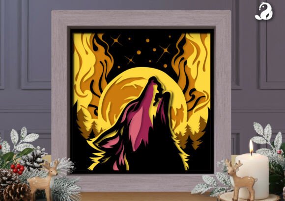 3D Wolf SVG Shadow Box for Bold Brand Visuals