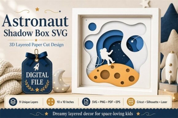 Astronaut Shadow Box Papercut Art: A 3D SVG for Dreamy Craft Designs