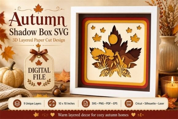 Autumn Shadow Box SVG – 3D Papercut Art for Fall Crafting