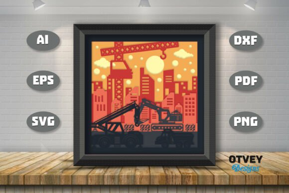 Construction Scene 3D Shadow Box Papercut β A Bold Visual for Urban-Themed Design Projects