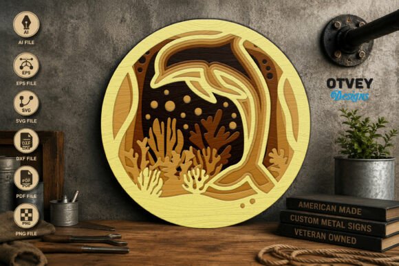 Dophin Sea Animals Mandala 3D Layered La for Laser Cutting Wall Decor
