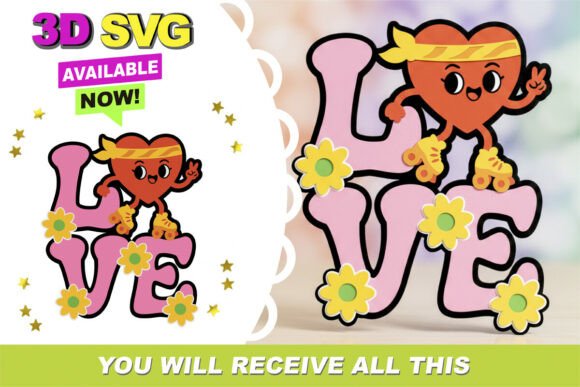 Groovy Love Cake Topper 3D SVG for Valentine’s Day Content Design