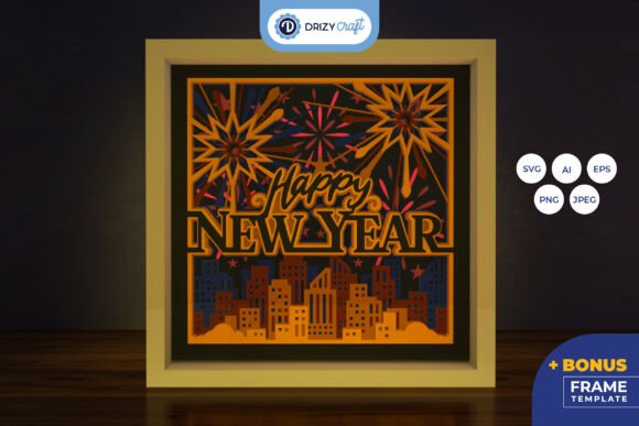 Happy New Year Light Box – 3D SVG for Shadow Boxes That Sparkle in Branding