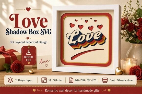 Romantic Shadow Box Frame with Love – 3D SVG for Romantic Niche Markets