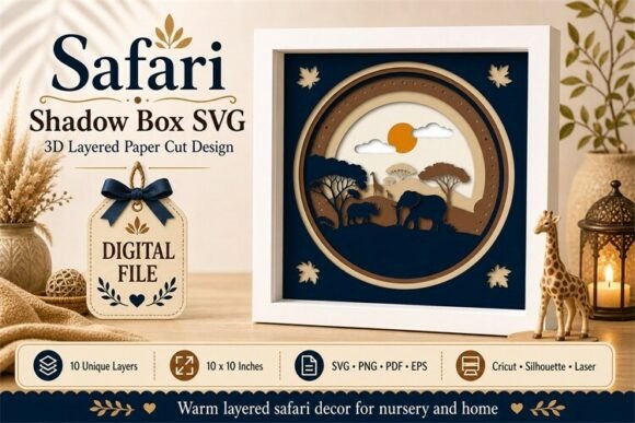 Safari Shadow Box Design with Circular: 3D SVG for Nature-Inspired Visual Storytelling