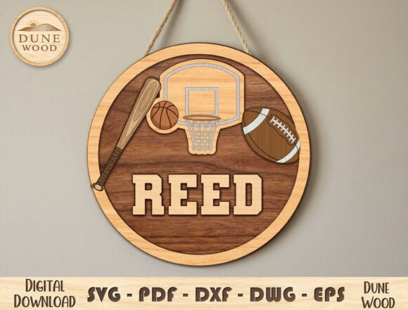 Sports Name Sign Layered SVG – Laser-Cut Design for Father’s Day Branding