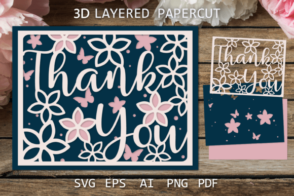 Thank You Card SVG Layered Papercut: 3D Design for Thanksgiving Branding