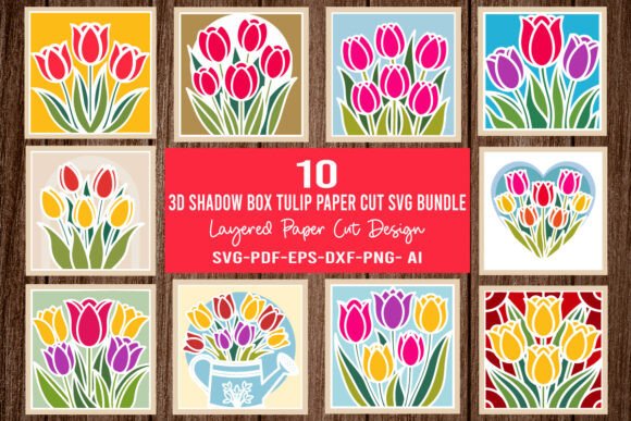 Tulip 3D Shadow Box SVG Bundle for Home Décor & Creative Crafting