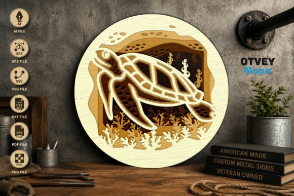 Turtel Sea Animals Mandala 3D Layered La for Laser Cutting & Wall Decor Projects