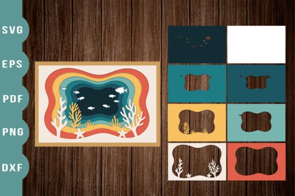 Underwater Fish 3D Paper Cut: A Vibrant 3D SVG for Creative Shadow Box Designs