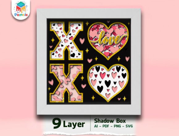 XOXO Love Shadow Box 3D SVG for Valentine’s Day Branding